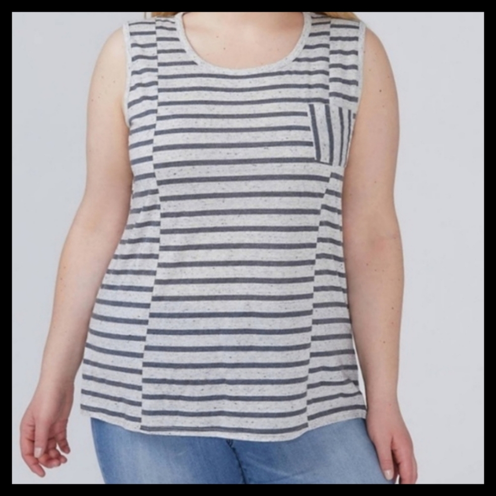 Lane Bryant 26/28 Gray Blue Striped Tank Top